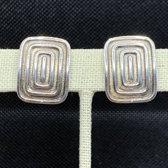 VTG Beau Sterling Silver 925 Geometric Screw Back Earrings 9/10" Length - Picture 1 of 10